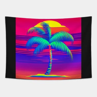 Palm Tree Paradise - Bright Colors on a Black Background Tapestry