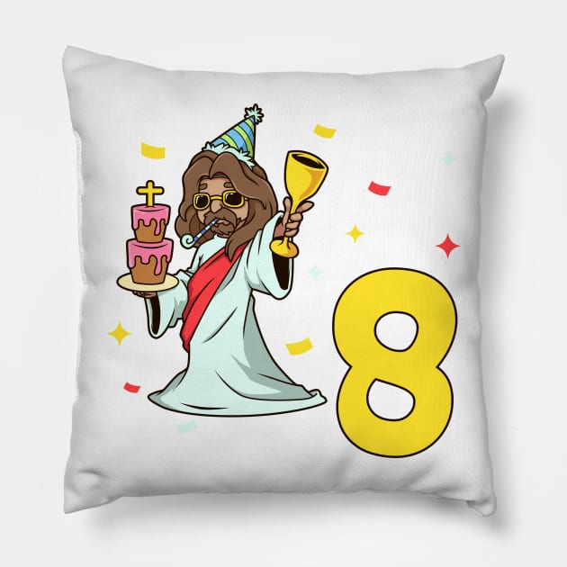 I am 8 with Jesus - kids birthday 8 years old Pillow by Modern Medieval Design