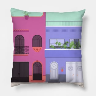 Colorful Houses in Mexico City, Mexico Pillow