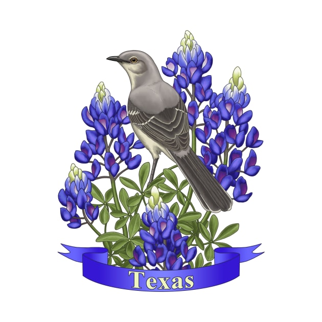 Texas State Mockingbird and Bluebonnet Flower by csforest