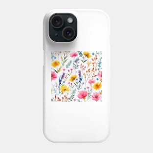 Watercolor Assorted Wildflowers Pattern 2 Phone Case