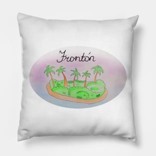 Frontón watercolor Island travel, beach, sea and palm trees. Holidays and vacation, summer and relaxation Pillow