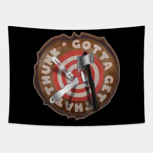 Gotta Gety That Thunk - Stump Target Throwing Axe and Knife Tapestry