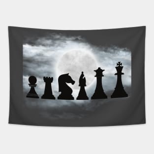 Chess pieces in moon and clouds. Tapestry