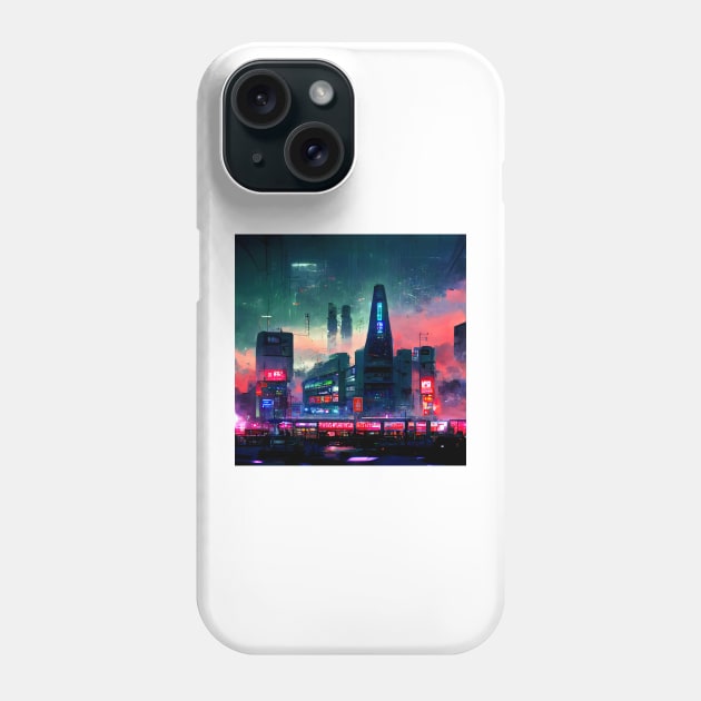 Cyberpunk City Night Phone Case by Mihadom