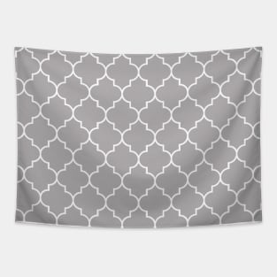 Gray Latticework, Quatrefoil, Moroccan Trellis Tapestry