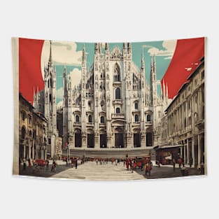 Milan Cathedral Italy Vintage Tourism Travel Poster Tapestry