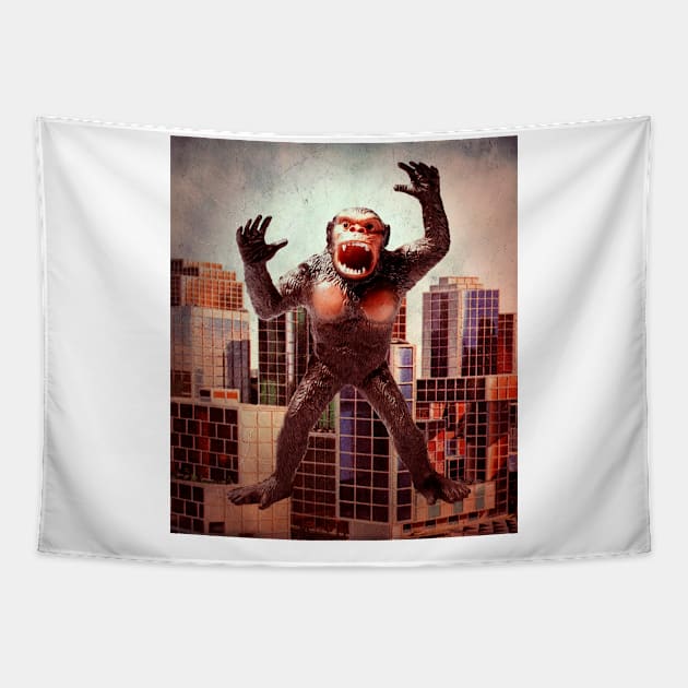 Gorilla in city scene Tapestry by UnikRay