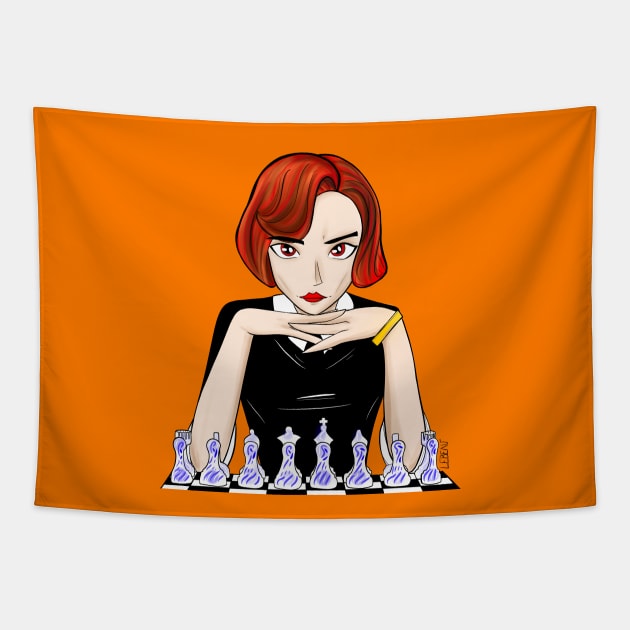 the queen beth harmon in chess gambling arts Tapestry by jorge_lebeau