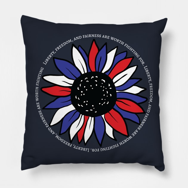 Patriotic American Sunflower Red White Blue Pillow by CoffeeandTeas