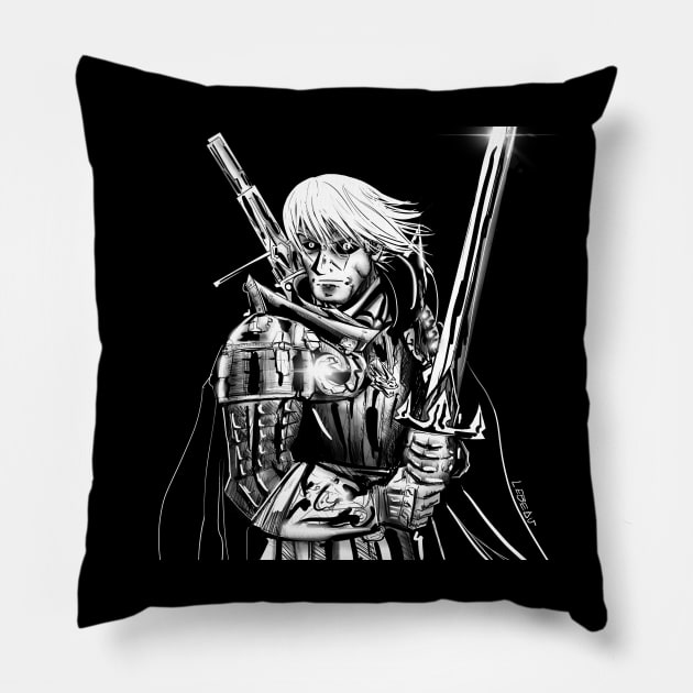 the warlord magician ecopop, the white knight in sword adventure Pillow by jorge_lebeau