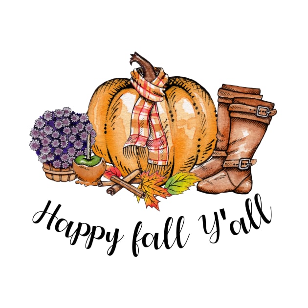 Happy Fall Y'all Pumpkin Shirt by Ken Adams Store