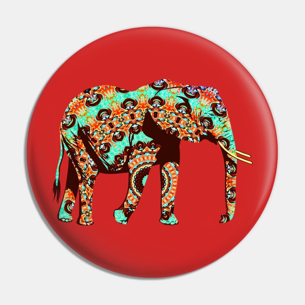 Colourful Tribal and Pop Fusion Elephant Watercolor Artwork Pin by PatrioTEEism