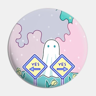 A ghost asking Yes or yes? in a tulips meadow Pin