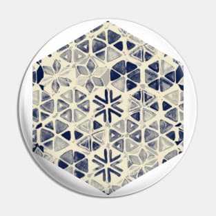 Hand Painted Triangle & Honeycomb Ink Pattern - indigo & cream Pin