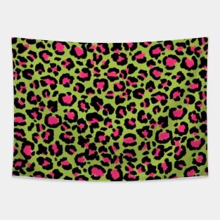 Leopard Pattern in Raspberry on Lime Green Tapestry