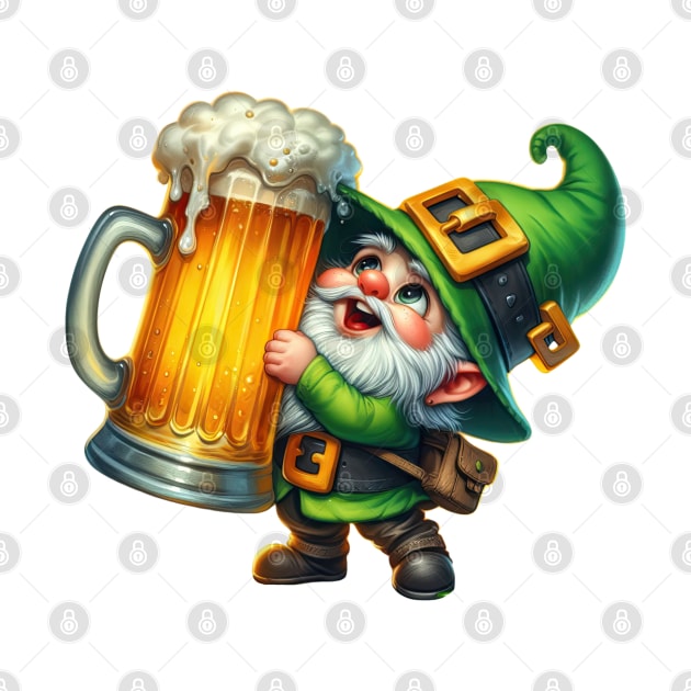 St Patricks Day Gnome Drinking Beer by Chromatic Fusion Studio
