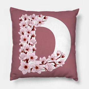 Colorful capital letter D patterned with sakura twig Pillow