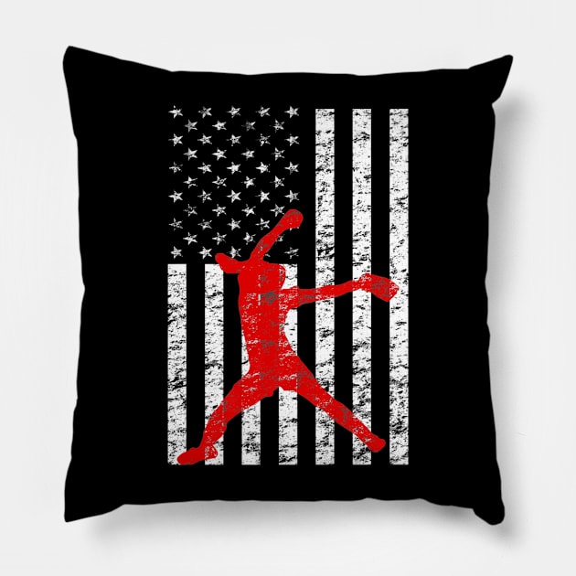 American Flag Girls Softball Player Pillow by Magic Ball