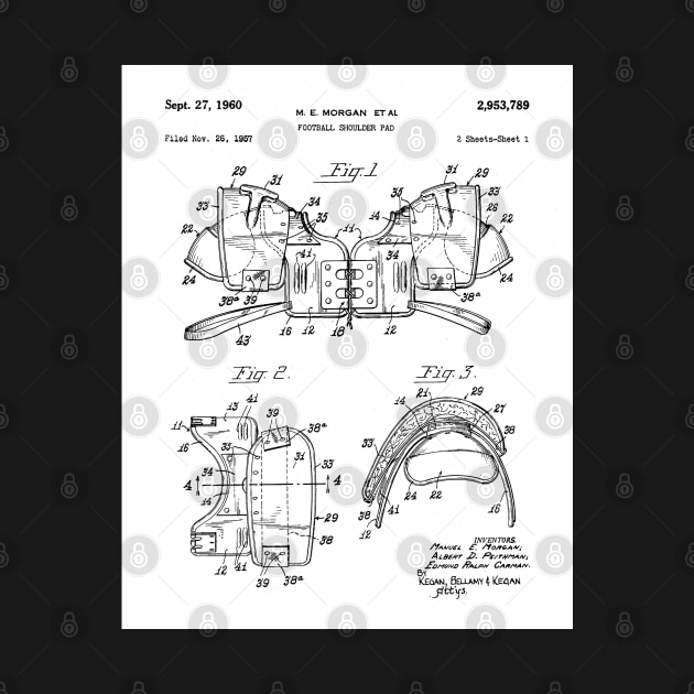 Football Pads Patent - Football Player American Football Art - White by patentpress