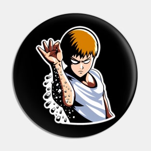 Reigen using his iconic "salt splash" Pin