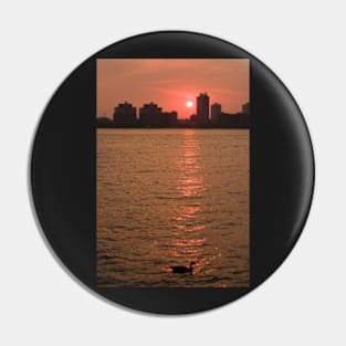 Duck Silhouetted by Sunset Pin