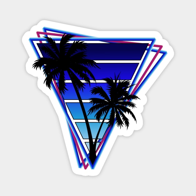 Retrowave style palm tree sunset Ultra Blue Magnet by Brobocop