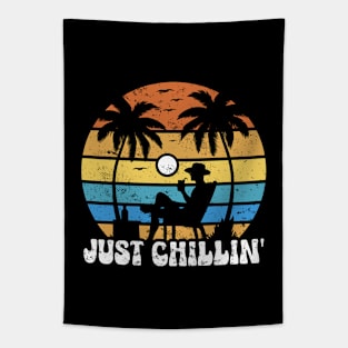 Just Chillin' Summer Vacation Tropical Beach Vintage Sunset Hawaiian Tapestry