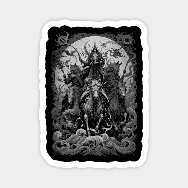 Horsemen of the Apocalypse Engrave art Magnet by lyndsey craven