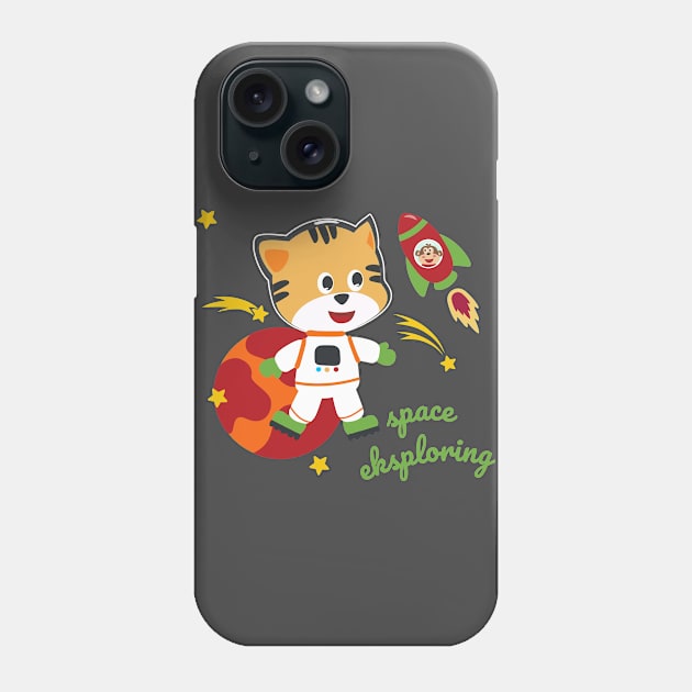 Space cat or astronaut in a space suit with cartoon style. Phone Case by KIDS APPAREL