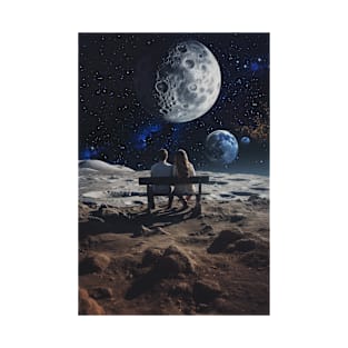 Cosmic Companionship: Romantic Moon View Design T-Shirt