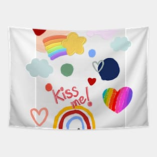 good day, kiss me, cute, lovely, adorable, charming, sweet, Cute patterning Tapestry