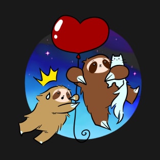 Heart Balloon Sloths and Cats - Night Sky T-Shirt