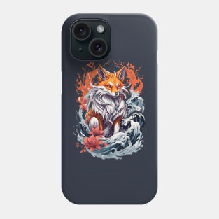 Kitsune fox, Japanese wave Phone Case