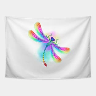 Rainbow dragonfly on watercolor background Tapestry