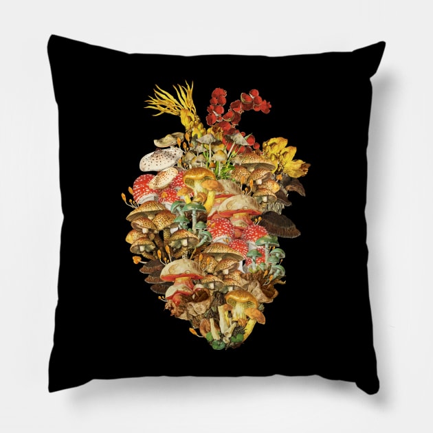 Mushroom Heart Cordyceps Fungi Vintage by Tobe Fonseca Pillow by Tobe_Fonseca