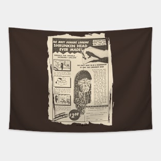 Vintage Genuine Shrunken Head Ad Tapestry