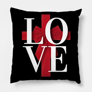 Stunning illustration of "LOVE" & beautiful wrapped red bow - White Label Pillow