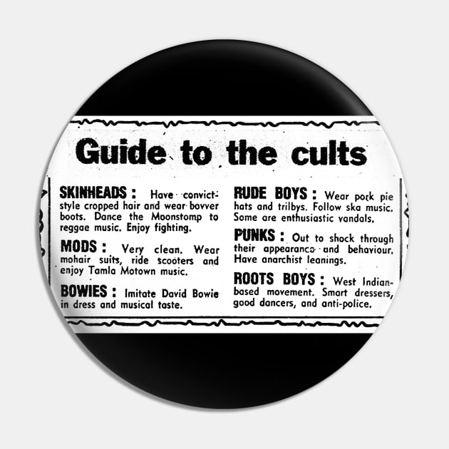 Guide To The Cults - Vintage Newspaper Design Pin by DankFutura