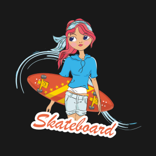 cute girl with skateboard icon cartoon character sketch T-Shirt