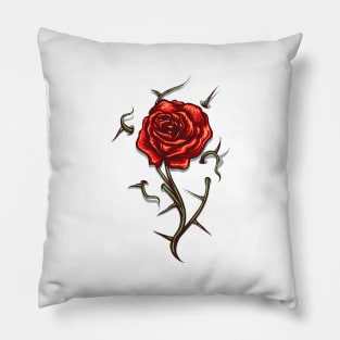 Tattoo of Red Rose Flower with thorns Pillow