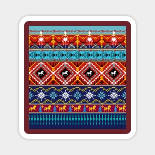 Cross stitch work ethnic pattern Pixel Magnet