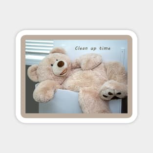 Clean up time! Large teddy bear  in a small toy box Magnet