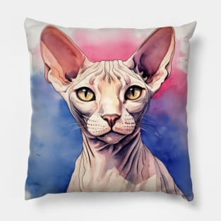 Watercolor Sphynx Cat Design Pillow