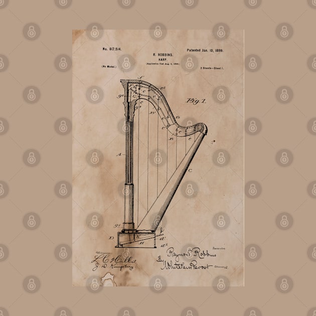 Vintage Harp Patent by JoolyA