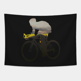 Cycling racing cyclist on the wide country road Tapestry