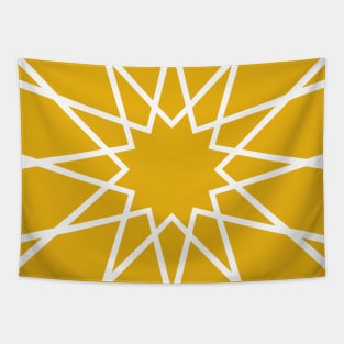 White Islamic Geometric Pattern Stars on Yellow Background Tapestry