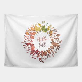 Hello Fall colorful leaves art. Tapestry