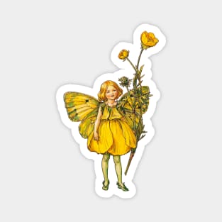 Cute Vintage Cottagecore Yellow Faerie Pixie With Buttercup And Butterfly Wings Magnet