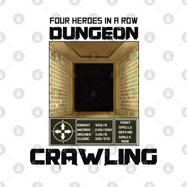 Four heroes in a row dungeon crawling video game screen and menu by The Star-Man